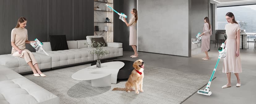 Tikom V500 Cordless Vacuum Cleaner for Home, 40000Pa/450W Stick Vacuum with LED Touch Screen, Charging Wall Dock, Anti-Tangle, Lightweight Handheld Vacuum for Pet Hair, Hard Floor, Carpet, Blue