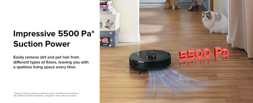 roborock Q5 Pro+ Robot Vacuum and Mop, Self-Emptying, 5500 Pa Max Suction, DuoRoller Brush, Hands-Free Cleaning for up to 7 Weeks, Precise Navigation, Perfect for Hard Floors, Carpets, and Pet Hair