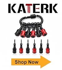 Push to Unlock,Katerk 6pcs 1/4 inch Hex Shank Aluminum Alloy Screwdriver Bit Holder Light-Weight Quick-Change Extension Bar Keychain Drill Screw Adapter Portable,Black Carabiner,Tool Gifts for Men