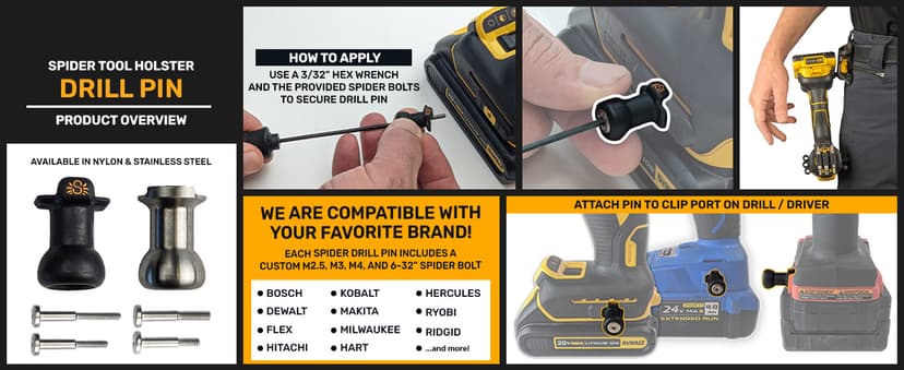 Spider Tool Holster - Improve The Way You Carry Your Power Drill, Driver, Multitool, Pneumatic, Multi-Tool and More on Your Belt - Compatible With All Major Tool Brands