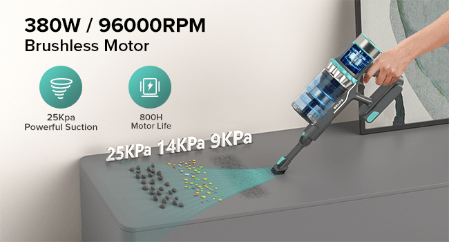 Belife BVC11 Cordless Vacuum Cleaner, 2 Detachable Battery, Max 80mins Runtime, 25Kpa 380W Brushless Stick Vacuum, Lightweight Vacuum for Home Hardwood Floor Carpet Pet Hair, LED Touch Display