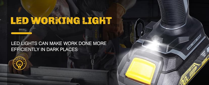 RIDA Impact Driver Kit 180Nm 20V Cordless Impact Drill/Driver Set 1/4" All-Metal Hex Chuck 0-2800RPM Variable Speed, 2000mAh Lithium-ion Battery & 1H Fast Charger, 25 Pcs Driver Bits and Tool Bag