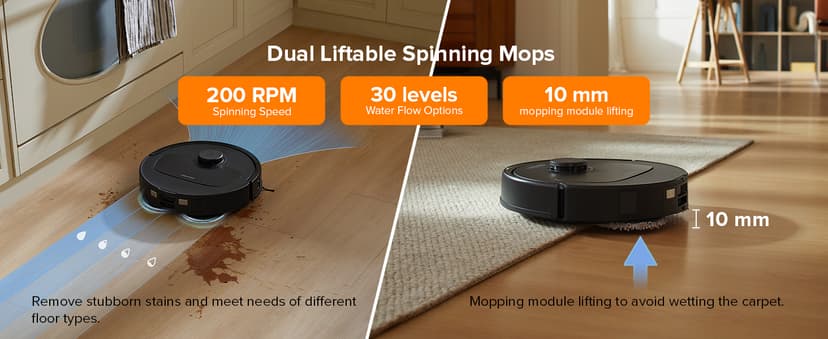 roborock Qrevo Plus Robot Vacuum and Mop with FlexiArm Design Edge Mopping, Self-Emptying, 10 mm Liftable Mops, Auto Mop Washing & Drying, Reactive Tech Obstacle Avoidance, 7,000 Pa Suction, Black