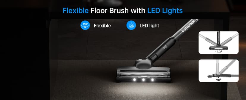 FABULETTA Cordless Vacuum Cleaner, 35Kpa Vacuum Cleaners for Home, Max 50 Mins Runtime, Self-Standing Design, 5-Layer Filtration System, Anti-Tangle Brush, LED Display, Lightweight