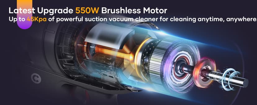 Cordless Vacuum Cleaner, 550W/45Kpa Stick Vacuum with Smart Display, MAX 65Mins Runtime Vacuum Cleaners for Home, Auto Mode & Anti-Tangle Lightweight Vacuum for Pet Hair/Carpet/Floor