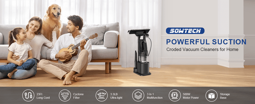 Corded Vacuum Cleaner, Super Power Suction Stick Vacuum Cleaners for Home, 6-in-1 Lightweight Hard Floor Vacuum Removable Handheld Vac, Portable Vacuum for Pet Hair