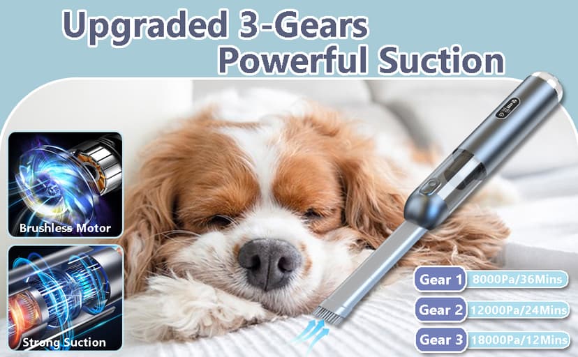 TEZILON Car Vacuum Cleaner 18000Pa Powerful Suction HEPA Filter, Portable Cordless Handheld Vacuum Vehicle Home with LED Display Air Duster Rechargeable Lightweight Multi-Nozzles for Pet Hair Keyboard