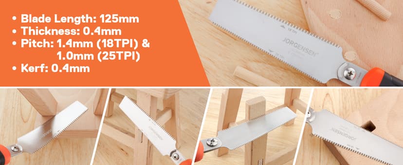 JORGENSEN Japanese Flush Cut Saw, 5 Inch Pro Double Edge Pull Saw, SK5 Flexible Blade Wood Handsaw, 18/25 TPI Blade with Soft Grip Handle for Hardwood & Softwood Woodworking, Wood Trim