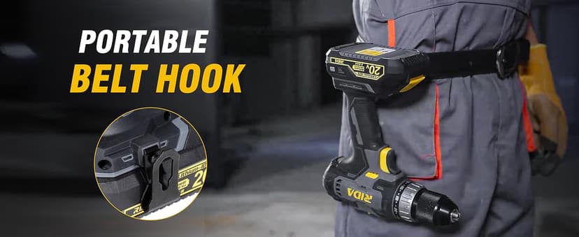 RIDA Cordless Drill Power Drill Cordless 20V 1/2'' Keyless Metal Chuck 355 In-lb(40N.m) Torque with 2.0AH Li-ion Battery & Fast Charger, Variable Speed, 25+1 Position and 22pcs Bits