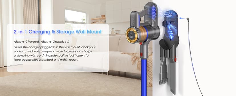 UNINELL HOME Cordless Vacuum Cleaner,45000Pa/450W Vacuum Cleaners for Home with 60Mins Runtime,Lightweight Anti-Tangle Stick Vacuum,Wall-Mount Charging,Vacuum Cordless with Attachments for Pet Hair