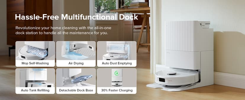 roborock Qrevo Series Robot Vacuum and Mop, 8000Pa Suction, Upgraded from Qrevo S, Anti-Tangle Brush, Smart Obstacle Avoidance, Auto Mop Washing, All-in-One Dock, 200RPM Spinning Mops, White(QV 35A)