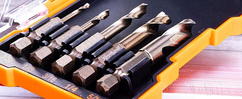 NordWolf 5-Piece M35 Cobalt Stubby Drill Bit Set for Stainless Steel & Hard Metals, with 1/4" Hex Shank for Quick Chucks & Impact Drivers, SAE Sizes 3/32"-1/8"-3/16"-1/4"-5/16" in Storage Case