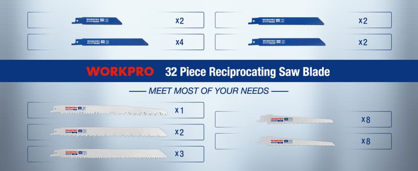 WORKPRO 32-Piece Reciprocating Saw Blade Set - Metal/Woodcutting Saw Blades, Pruner Saw Blades with Organizer Pouch