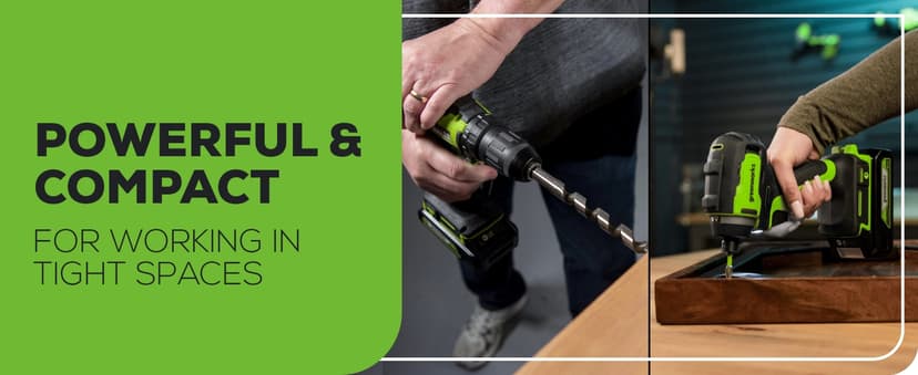 Greenworks 24V Brushless Cordless Drill and Impact Driver,Power Tool Combo Kit Included 1/2”Drill & 1/4”Hex Impact Driver and (2) Batteries, Fast Charger, 2 pcs Drill Bit Set & Bag