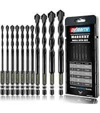 10-Piece Masonry Drill Bit Set for Concrete Tile Glass Ceramic Brick,1/8 to 1/2 Inch Drilling Bits with Triangle Handle,Tungsten Steel Alloy Tip.(Black)