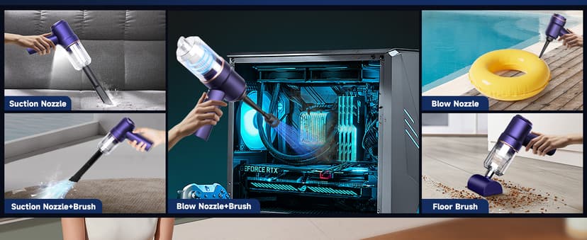 Handheld Vacuum Cordless Rechargeable with LED Light and Multi-Nozzles,15000 Pa Car Vacuum Portable Cordless, 120W Powerful Mini Vacuums Cleaner for Home, Car, Pet Hair, DC Motor, Blue