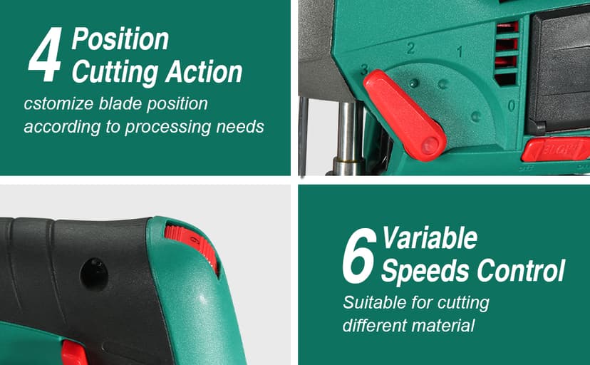 HYCHIKA Jig saw, 6.7A Jig Saw 800-3000SPM with 6 Variable Speeds, 4 Orbital Sets, Bevel Angle 45°, 6PCS Blades, Pure Copper Motor, Laser Guide, Wood Metal Plastic Cutting