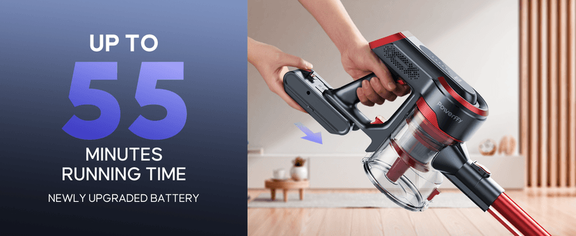 Cordless Vacuum Cleaner, 450W 40KPA Up to 55 Mins Cordless Stick Vacuum Cleaner with Charging Station, LED Touch Display, Anti-Tangle Handheld Vacuum Cleaners for Home/Pet Hair/Carpets/Floors