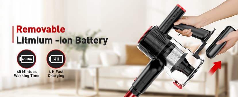 Cordless Vacuum Cleaner, 40Kpa 8-in-1 Vacuum Cleaners for Home, 45Mins Runtime Anti-Tangle Stick Vacuum with LED Display, 3 Modes Suction, Lightweight Vacuum for Hardwood Floor/Carpet/Pet Hair