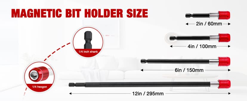 Drill Bit Extension 2/4/6/12’’, Magnetic Bit Holder 4 Pcs, Drill Extension Bit Holder 1/4’’ Hex, Bit Holder for Impact Driver CR-V Steel Quick Release for Screwdriver Bit Nut Drill Socket by XIOGZAXI