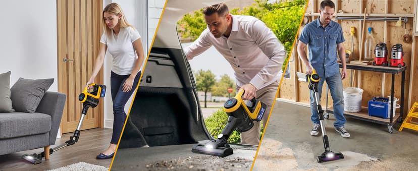 Cordless Stick Vacuum Cleaner Compatible with DeWalt Battery, 350W Brushless Motor, 30KPa Suction, 6-in-1 180° Bendable Wand, Smart Screen 2x5AH Batteries & Charger – Hardwood Floors