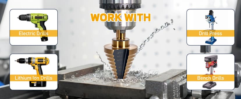 Step Drill Bits, 5PCS HSS Titanium Step Drill Bit Set, 50 Sizes High Speed Steel Step Bits for Metal with Aluminum Case