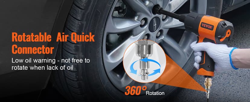 VEVOR 1/2-Inch Air Impact Wrench - High Torque 1400 ft-lbs - Lightweight 4.6 lb - Includes 11-Piece CR-V Steel Impact Socket Set & Carrying Case