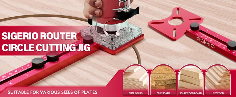 New 4 in 1 Router Milling Groove Bracket, Aluminum Alloy Router Circle Cutting Jig, Multifunctional Router Guide for Cutting Circles, Adjustable Router Jig Tool for Woodworking (Rose Red)