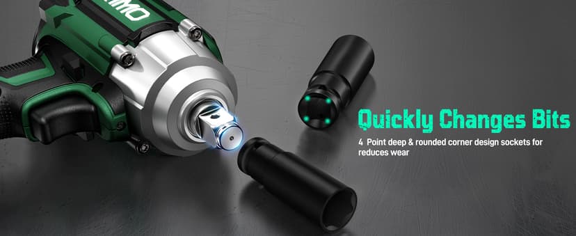 KIMO Impact Wrench 1/2, Max Torque 406ft-lbs (550N.m) & 3000RPM /Premium Brake Stop, 9-Piece Drill & Serewdriver Set, 4 Sockets, Cordless Impact Wrench with 4000mAh Battery, Impact Driver for CarTires