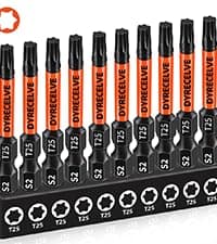 10-Pack T25 Torx Bits for Impact Driver, T-25 Torx/Star Bit Set 2'' Long, Magnetic Torque Head, Premium S2 Alloy Steel, 1/4'' Hex-Shank for Professional & DIY Use