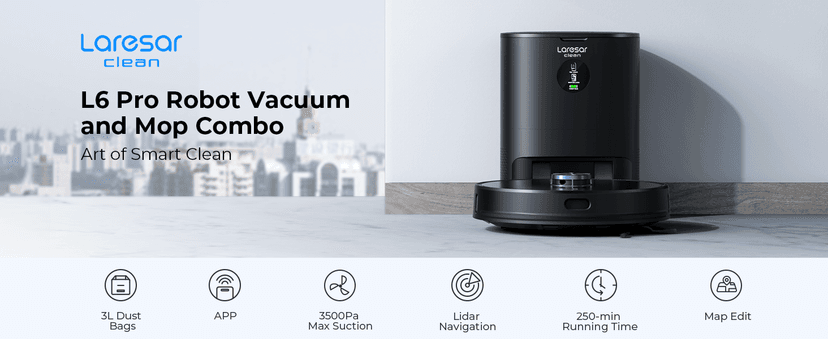 Robot Vacuum and Mop Combo, 3500Pa Robotic Vacuum with 3.5L Self Emptying Station, 250 mins Runtime, LIDAR Navigation, WiFi/APP/Alexa Control, Ideal for Pet Hair, Carpet and Hard Floor