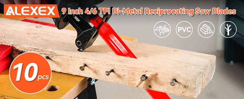 10 Pack 9 Inch 4/6 TPI Reciprocating Saw Blades for Wood and Nail-Embedded Wood Cutting, Bi-Metal Sawzall Blades for Cutting Nail and PVC Pallets etc, for Diablo Sawzall Blades DS0912BW25