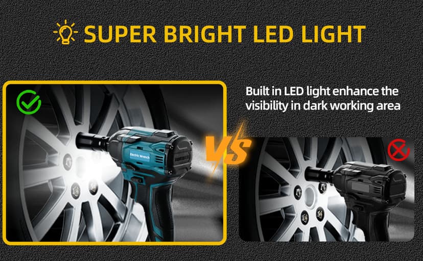 Cordless Impact Wrench, 21V Torque Power Impact Driver, 1/2" Power Impact Wrenches with 2 * 2.0Ah Batteries with 19 Accessories, Electric Impact Motor Variable Speeds for home installation (Yellow)