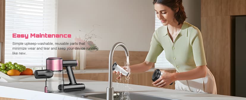 Cordless Vacuum Cleaner, 10 in 1 Stick Vacuum with Powerful Suction, Hose, Green LED Light, Anti-Tangle Brush, Lightweight Rechargeable Vacuum Cleaner for Home, Hardwood Floors, Carpets, Pet Hair,Pink