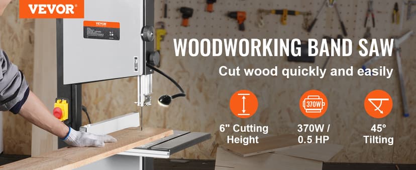 VEVOR Band Saw with Stand, 10-Inch, 560 & 1100 RPM Two-Speed Benchtop Bandsaw, 370W 1/2HP Motor with Metal Stand Optimized Work Light Workbench Fence and Miter Gauge, for Woodworking Aluminum Plastic