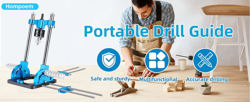 Portable Drill Guide, Multi Angle Drill Guide for Straight Holes, Self-Centering Pins, Drilling Jig w/Chuck & Key, Adjustable Angle from 0° to 60°, Chuck Clamping Range for 1/16-1/2" (1.5-13mm)
