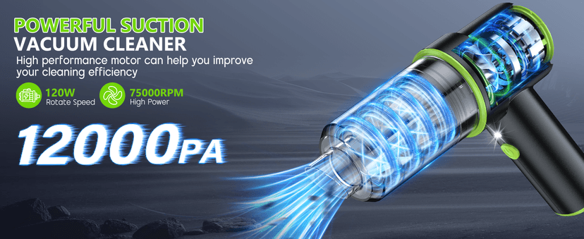 CODN Handheld Car Vacuum Portable Cordless 12000PA, 2 in 1 Handheld Vacuum Cleaner and Air Duster with Multi-Nozzles and LED Light, Mini Hand Held Vacuum Rechargeable for Home, Car, Office, Pet Hair