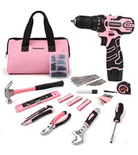 COMOWARE Cordless Drill Set, 20V Pink Power Drill Set for Women, 1 Battery & Charger, 3/8" Keyless Chuck, 2 Variable Speed, 266 In-lb Torque, 25+1 Position, with Pink Storage Bag