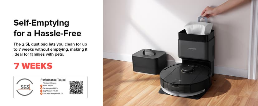 roborock Q5 Pro+ Robot Vacuum and Mop, Self-Emptying, 5500 Pa Max Suction, DuoRoller Brush, Hands-Free Cleaning for up to 7 Weeks, Precise Navigation, Perfect for Hard Floors, Carpets, and Pet Hair
