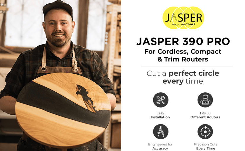 Jasper 390 PRO Router Circle Cutter Jig – Cut 184 Perfect Circles from 7" to 52¾" – Built for Compact, Trim & Cordless Routers – Empower Your Craft with Pro-Grade Polycarbonate Precision