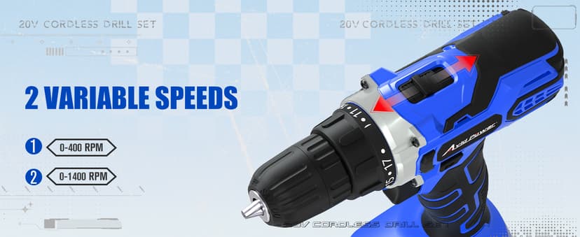 AVID POWER 20V MAX Power Drill Kit, Cordless Drill Set with Battery and Charger, 2 Variable Speed, 3/8-Inch Keyless Chuck, 19 Position and 22pcs Bits - Blue