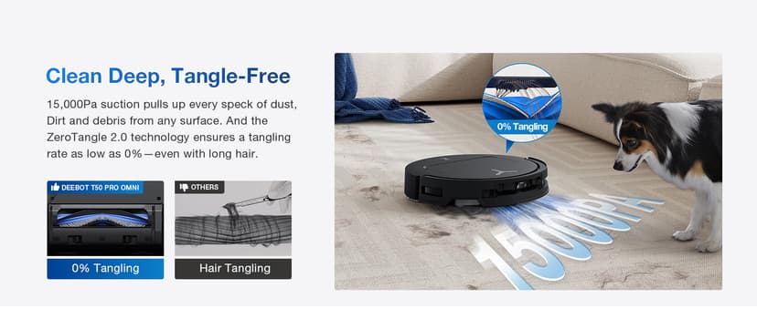 ECOVACS DEEBOT T50 PRO Omni Robot Vacuum and Mop, 3.19” Ultra-Slim, 15,000Pa Suction, ZeroTangle 2.0, TruEdge Edge Cleaning, AIVI 3D Obstacle Avoidance, Auto Mop Wash & Dry, Self-Emptying