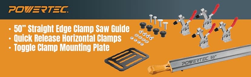 POWERTEC 72054 50 Inch Circular Saw Guide for Circular Saw, Router and Jig Saw, Contractor Straight Edge Clamp Saw Guide, w/Toggle Clamp Mounting Plate and 4-pc Quick Release Horizontal Toggle Clamps