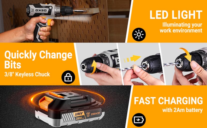 Cordless Drill Tool Kit Set: 20V Power Drill Tool Box with Battery Electric Drill Driver for Men Home Hand Repair Basic Toolbox Tools Sets Drills Case