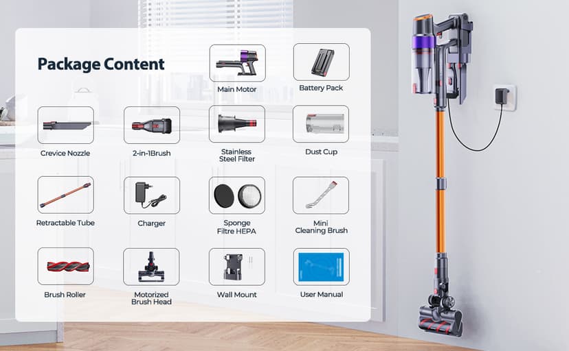 LaresarSSR Cordless Vacuum Cleaner, 450W/38000pa Stick Vacuum Cleaner with Touch Screen, Max 55 Mins Runtime, Handheld Vacuum Cleaner for Home