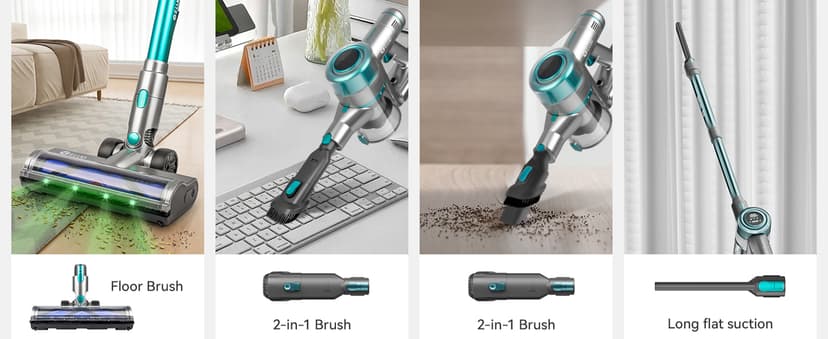 E.LUO Cordless Vacuum Cleaner, 28Kpa Vacuum Cleaners for Home, 60 Mins Runtime Stick Vacuum with Intelligent Display, Rechargeable Battery & Anti-Tangle Brush Handheld Vacuum for Floor Carpet Pet Hair