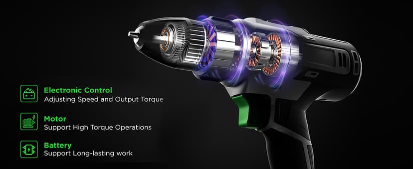 Cordless Drill Set, 20V Power Drill with Battery 2.0Ah and Charger, 3/8-Inch Keyless Chuck Electric drill, 18+1 Position, 2 Variable Speed, 380 In-lb Torque (Gray)