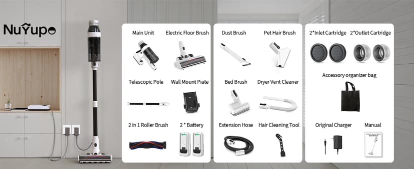 Cordless Vacuum Cleaner, 2 Batteries 110 Mins Runtime Vacuum Cleaners for Home, 550W 45KPA 15-in-1 Stick Vacuum with Charging Dock, Handheld Vacuum Cordless for Pet Hair Carpet Hardwood Floor