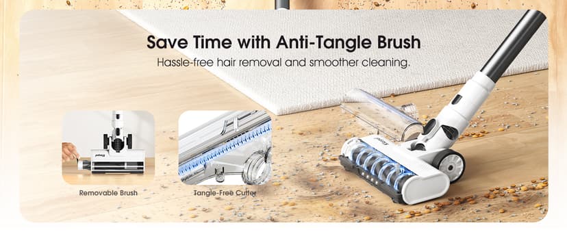 Cordless Vacuum Cleaner, 580W 48KPA 65Mins Runtime Fast Charging Vacuum Cleaner, Self-Standing LED Light Touch Screen Stick Vacuum for Home Light Weight,for Pet Hair/Carpet/Floor, White