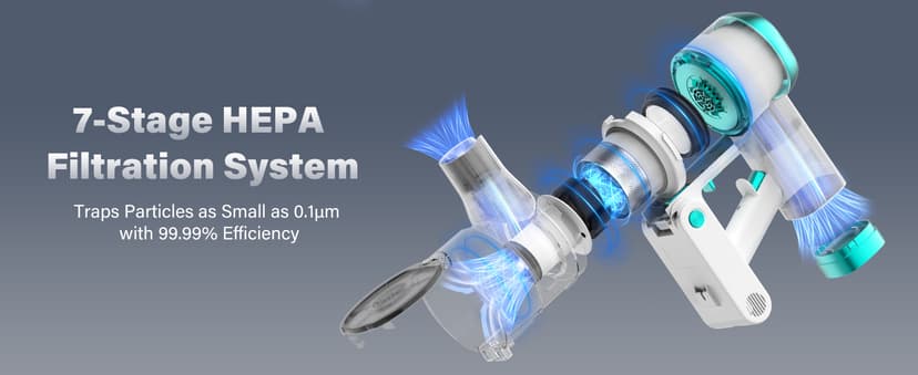 Tikom V500 Cordless Vacuum Cleaner for Home, 40000Pa/450W Stick Vacuum with LED Touch Screen, Charging Wall Dock, Anti-Tangle, Lightweight Handheld Vacuum for Pet Hair, Hard Floor, Carpet, Blue